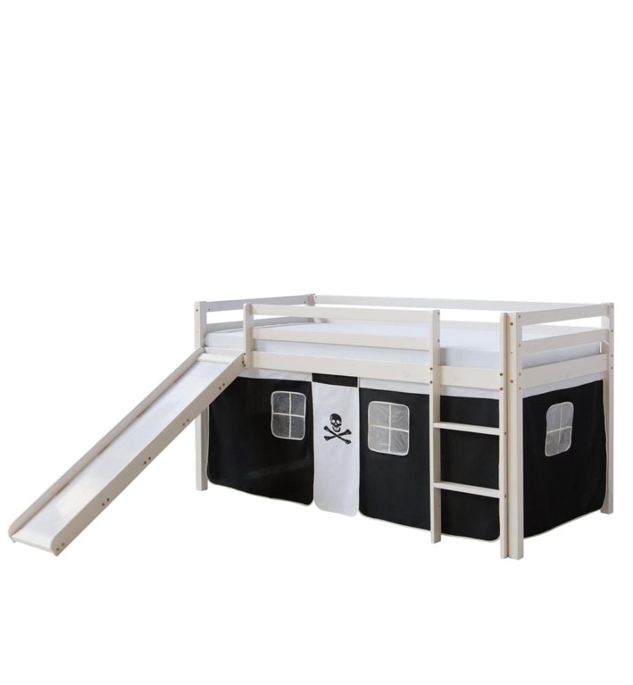 Lit surélevé d'enfant 90x200 cm en bois blanc-noir