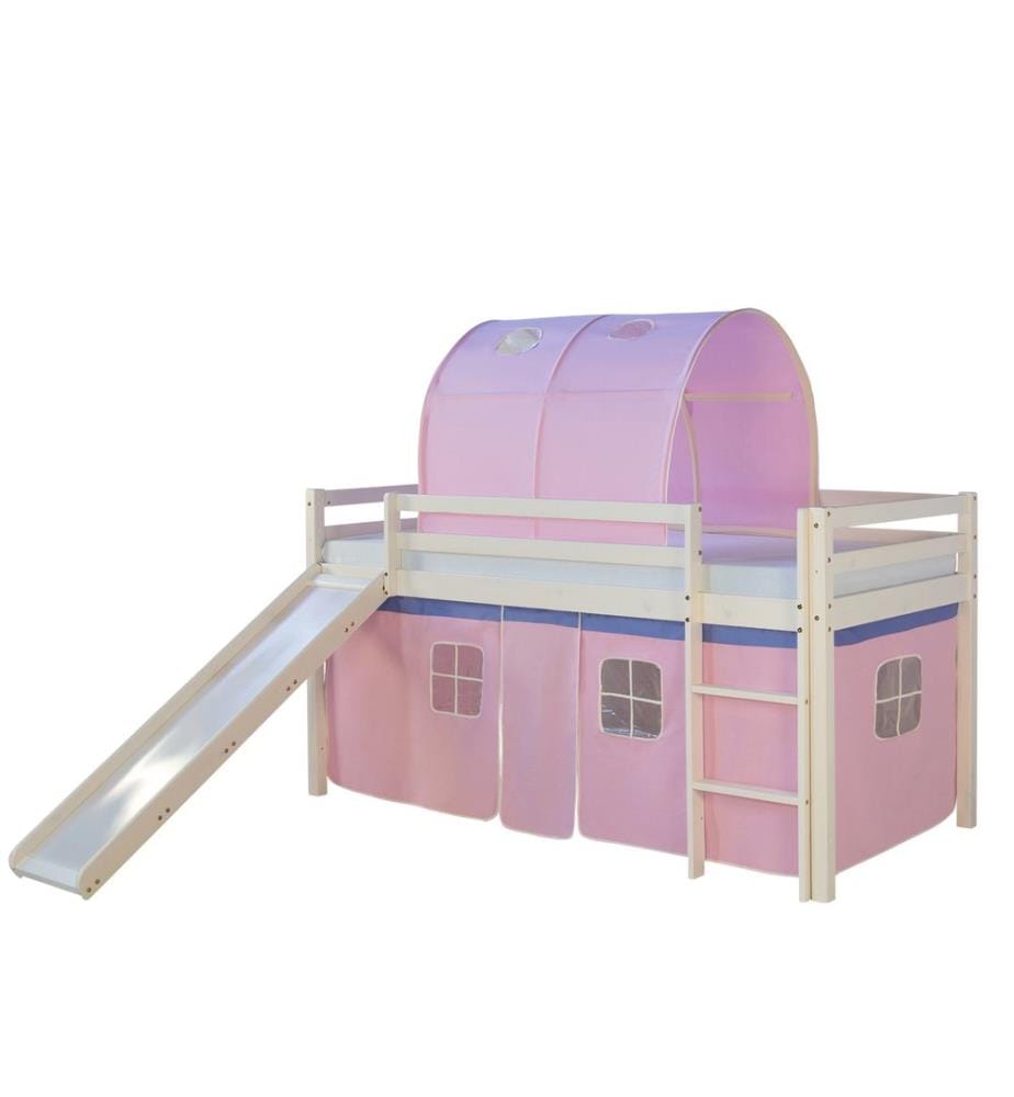 Lit surélevé d'enfant 90x200 cm en bois blanc-rose