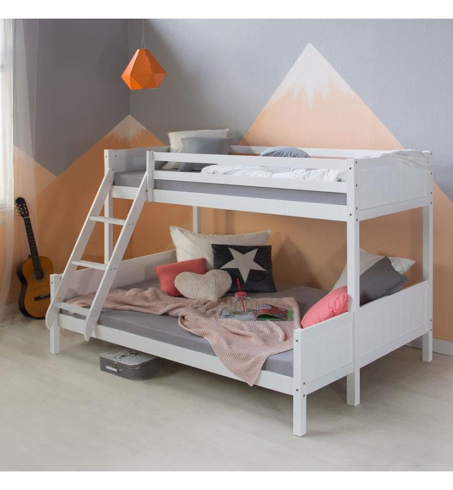 Hochbett Kinderbett Doppelbett 90x200 cm aus Holz Weiss