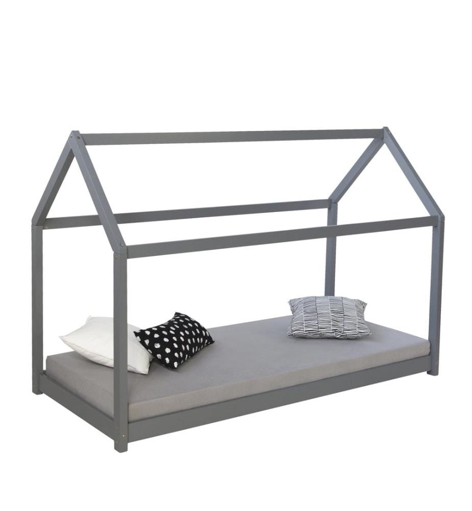 Hausbett Kinderbett 90x200 cm aus Holz Grau