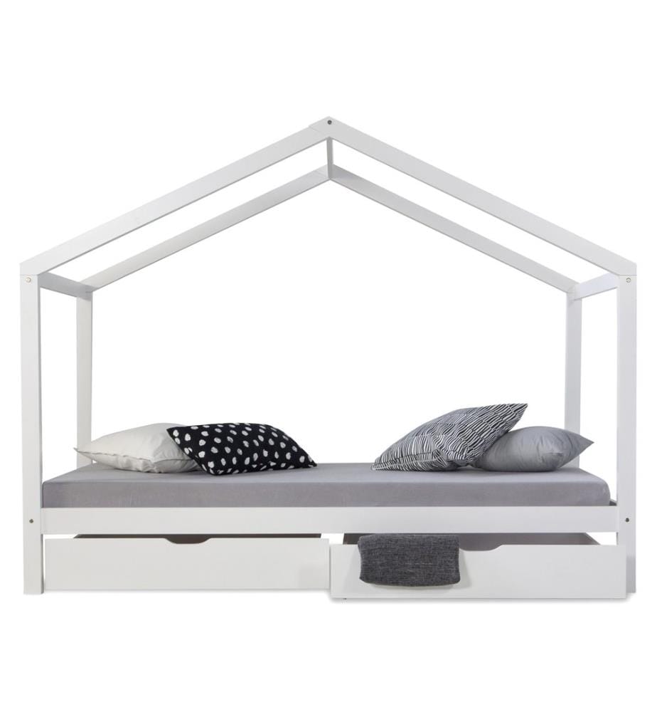 Hausbett Kinderbett 90x200 cm aus Holz Weiss