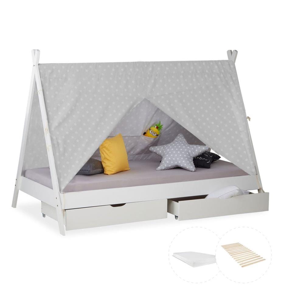 Hausbett Kinderbett 90x200 cm aus Holz Weiss