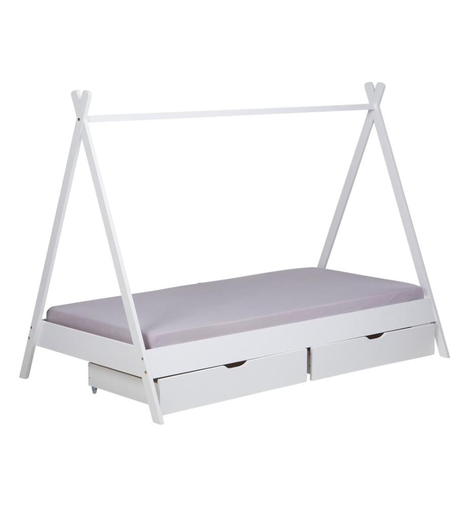 Hausbett Kinderbett 90x200 cm aus Holz Weiss