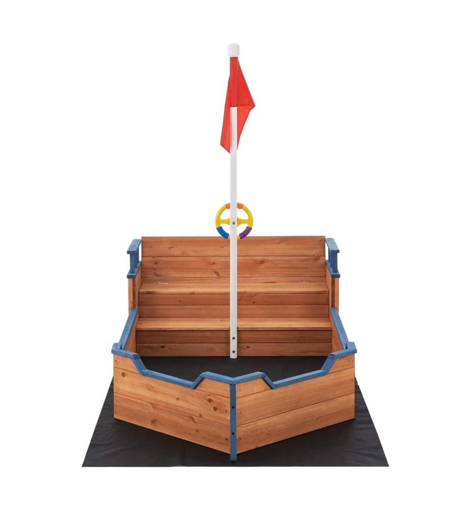 Bac à sable Mestia style bateau pirate 136 x 193 x 94 cm, bois naturel