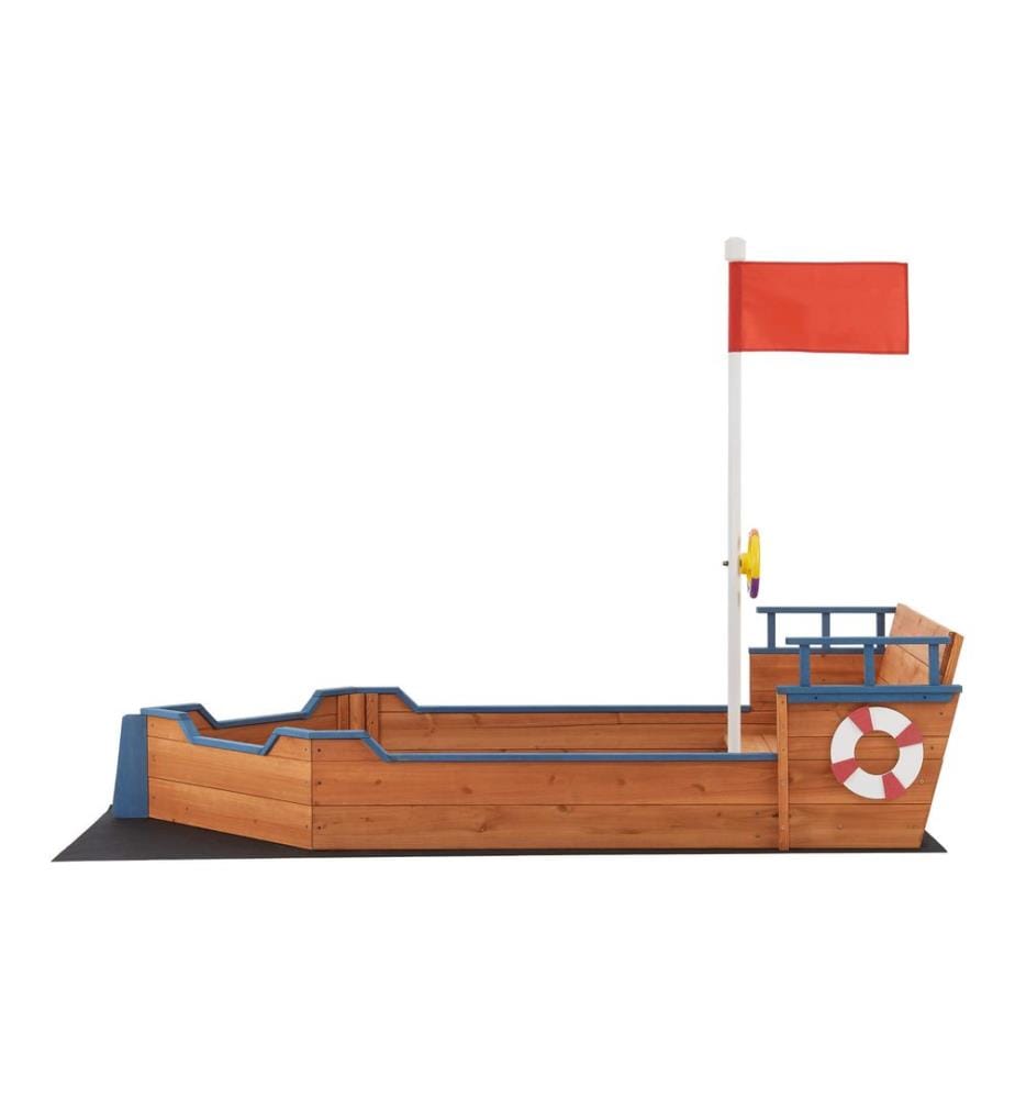 Bac à sable Mestia style bateau pirate 136 x 193 x 94 cm, bois naturel