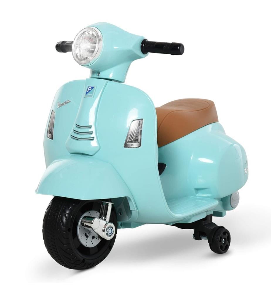 Moto électrique pour enfants Vespa avec roues d'appui, couleur turquoise