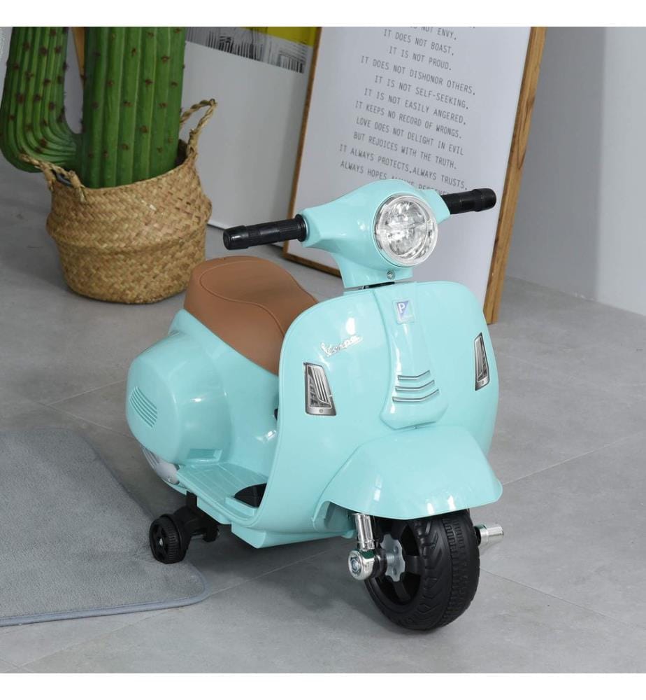 Moto électrique pour enfants Vespa avec roues d'appui, couleur turquoise