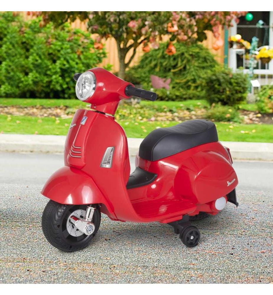 Moto électrique pour enfants Vespa avec roues d'appui, rouge
