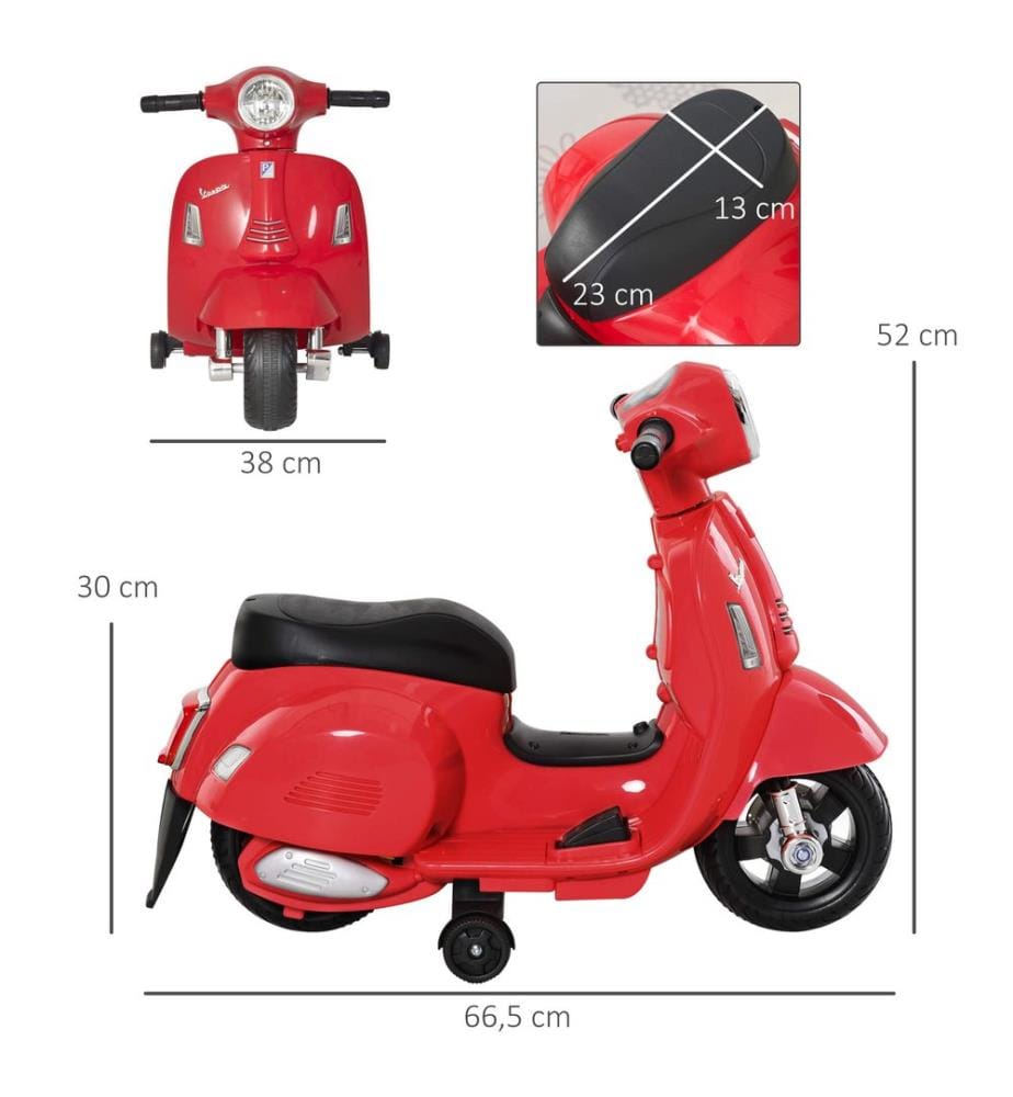 Moto électrique pour enfants Vespa avec roues d'appui, rouge