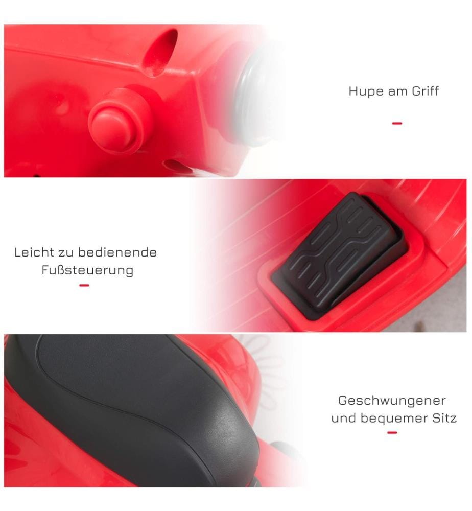 Moto électrique pour enfants Vespa avec roues d'appui, rouge
