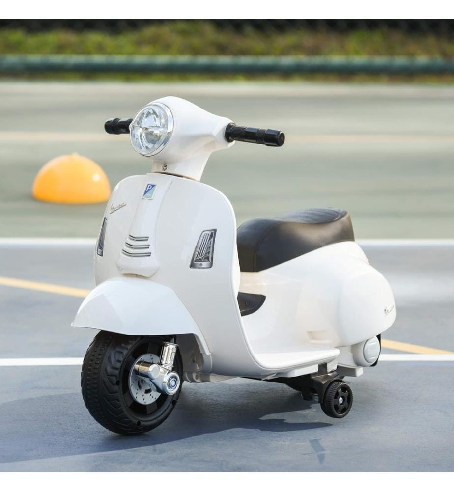 Moto électrique pour enfants Vespa avec roues d'appui, blanche
