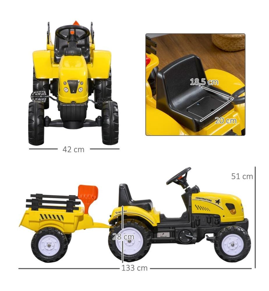 Tracteur pour enfants avec remorque, voiture pour enfants, véhicule à pédales