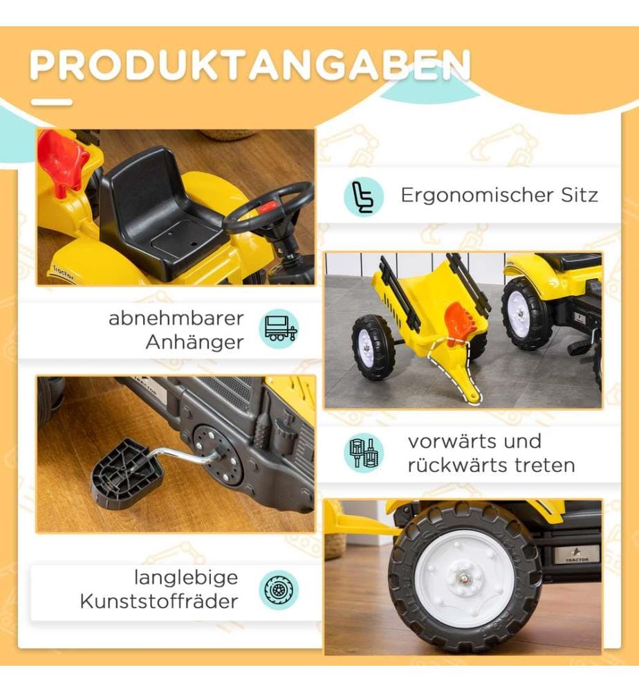 Tracteur pour enfants avec remorque, voiture pour enfants, véhicule à pédales