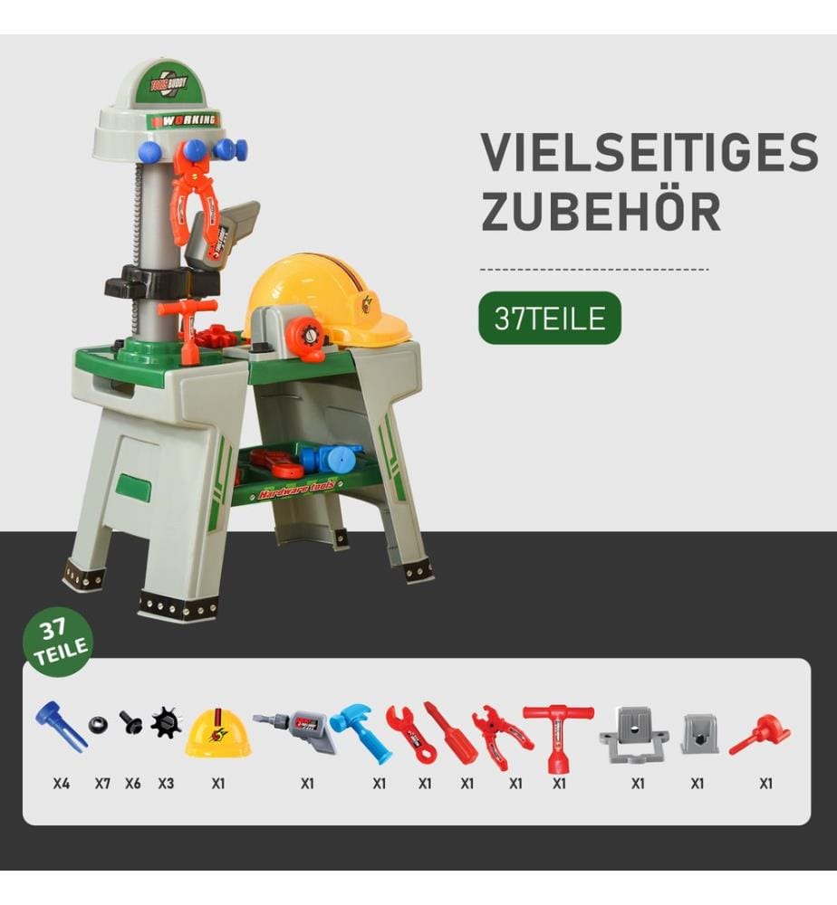 Kinder-Werkbank mit 37-teiligem Zubehör für kreative Rollenspiele