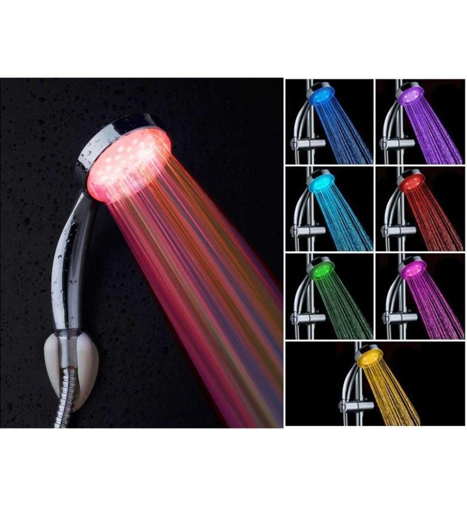 Duschbrause Duschkopf Silber Kunststoff LED-Beleuchtung Bunt automatischer Farbwechsel 5 Farben