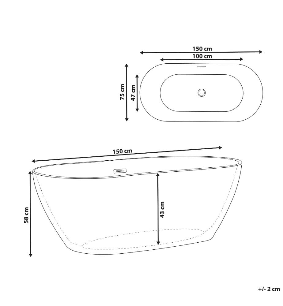 Vasca da bagno freestanding CARRERA 150 x 75 cm Bianco