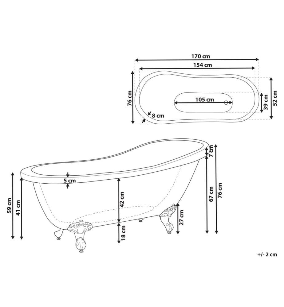 Vasca da bagno freestanding CAYMAN 170 x 76 cm Nero/Bianco