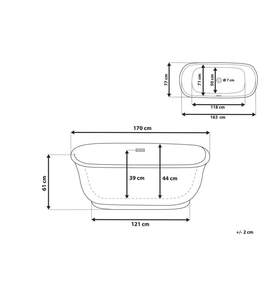 Vasca da bagno freestanding TESORO 170 x 77 cm Bianco
