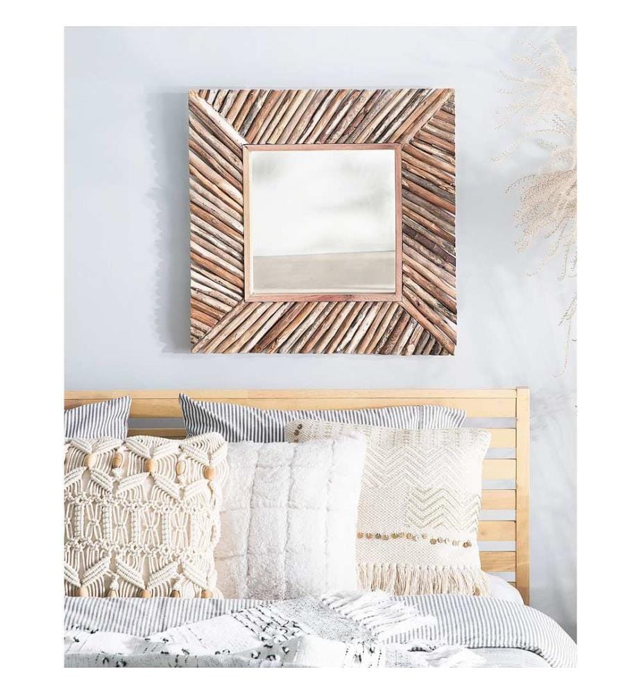 Wall Mirror KANAB 60 cm 60 cm Teak Wood Brown