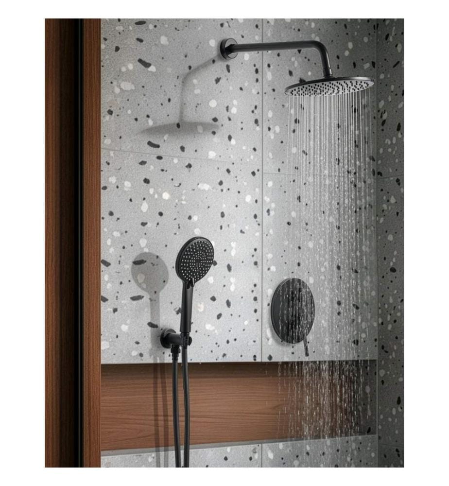 Einbau-Duschset mit Regendusche PUELO Schwarz