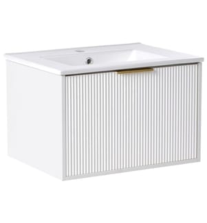 Wall Mounted Vanity Unit with Basin with Gold Handle TILCARA White