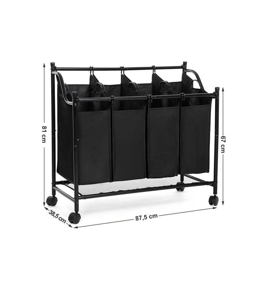 Songmics - Corbeille à lessive avec 4 compartiments 120 l, Noir