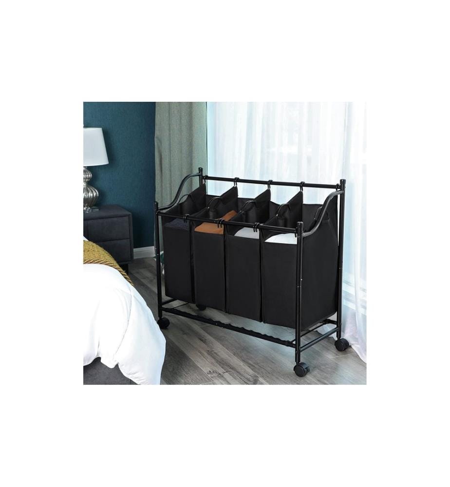 Songmics - Corbeille à lessive avec 4 compartiments 120 l, Noir