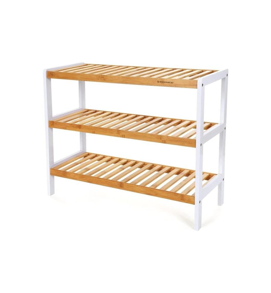 Songmics - Étagère à chaussures en bambou, Blanc/Nature
