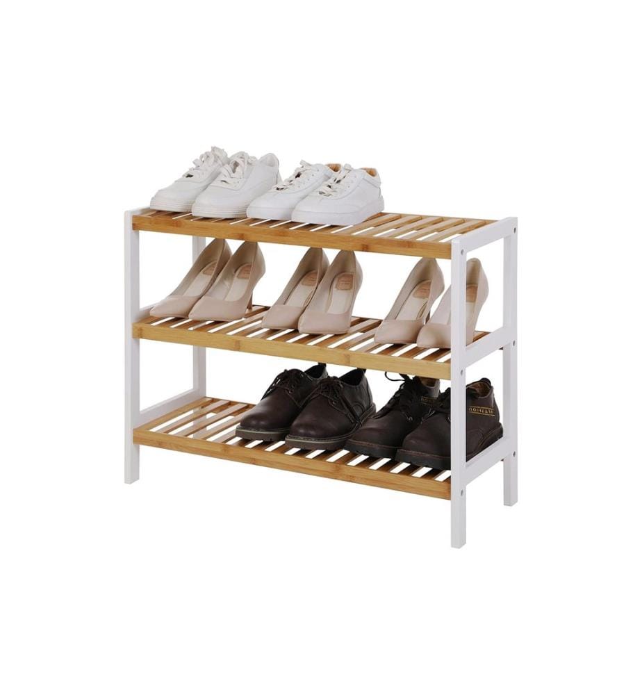 Songmics - Étagère à chaussures en bambou, Blanc/Nature