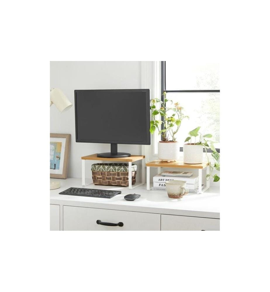 Songmics - Étagère Lot de 2, bambou, Naturel/Blanc