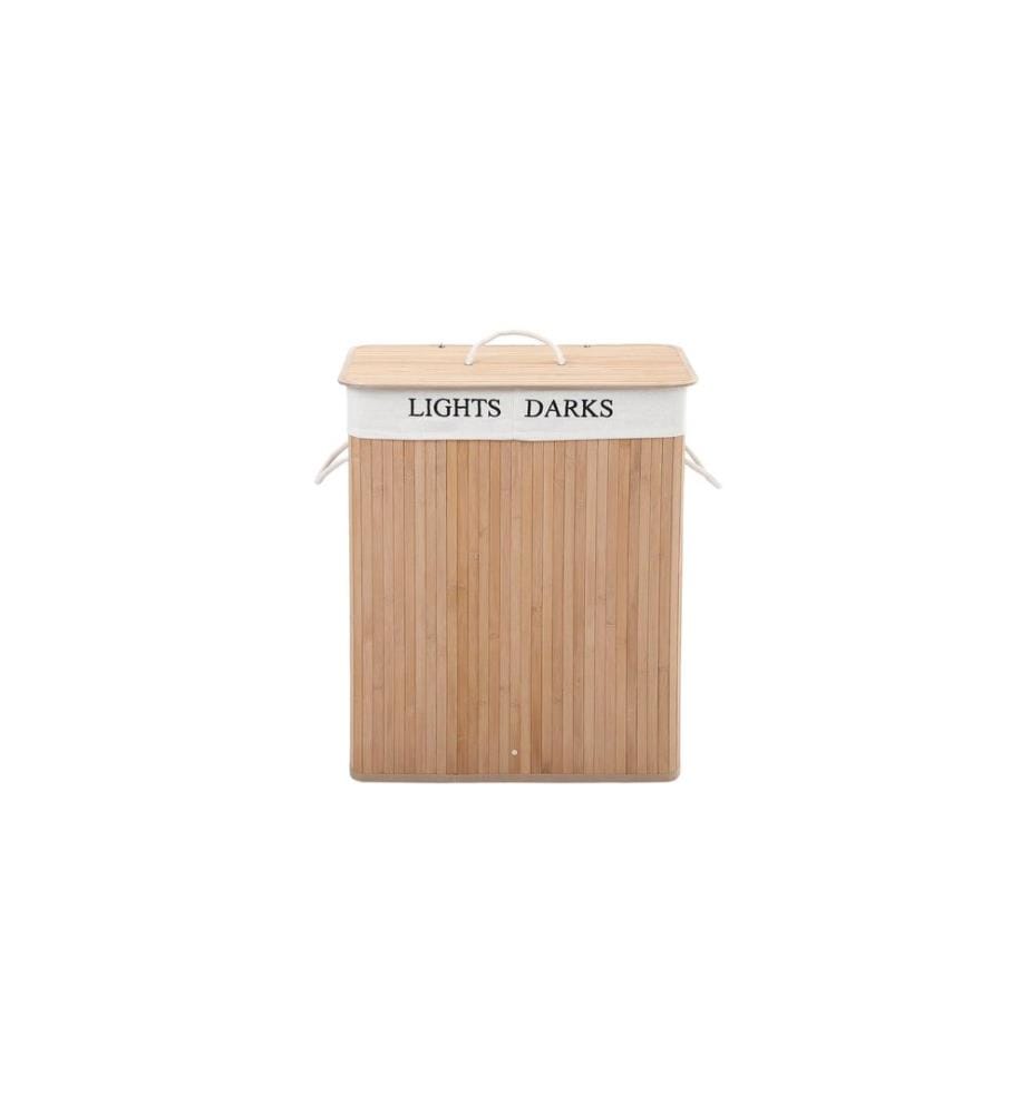 Songmics - Corbeille à lessive Bambou 100 l, Nature/Blanc