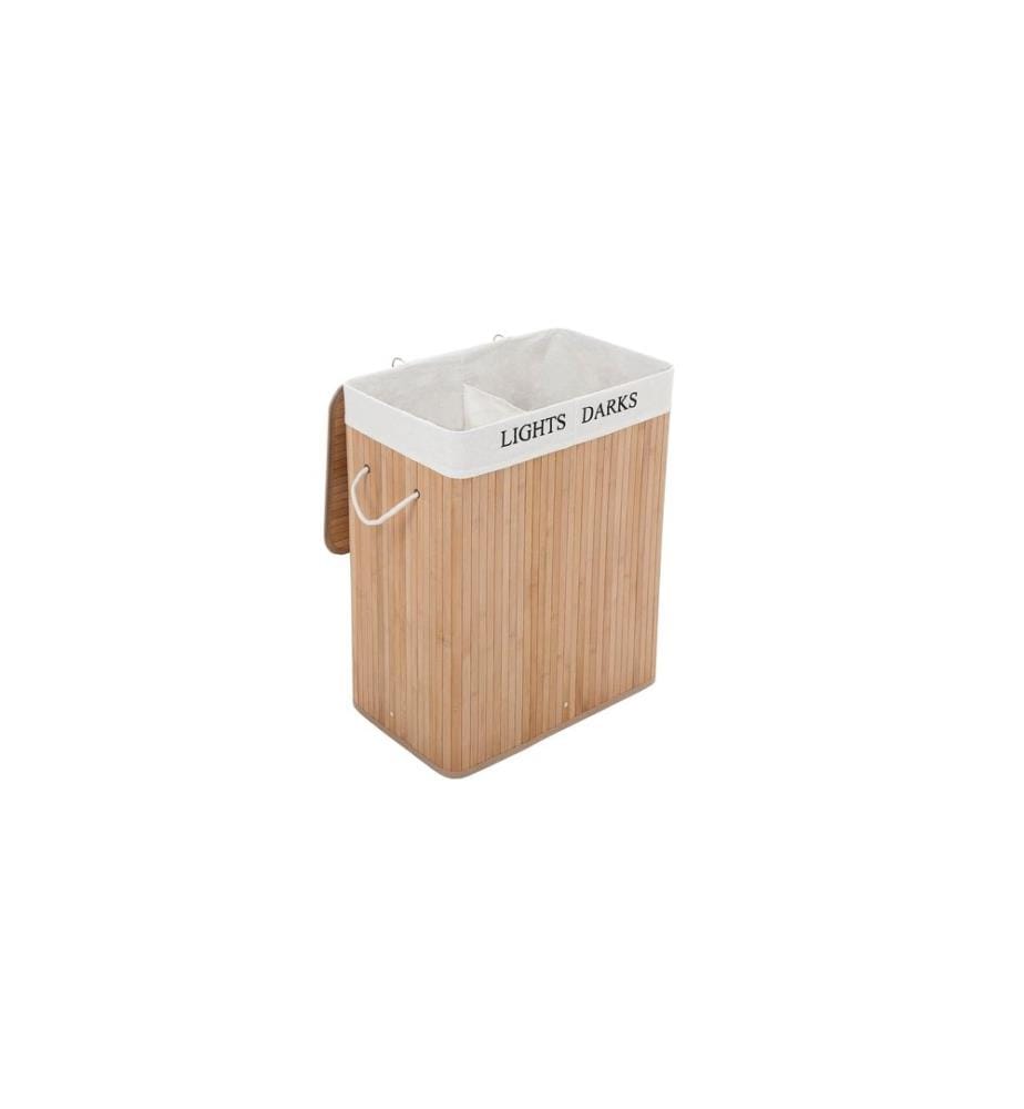 Songmics - Corbeille à lessive Bambou 100 l, Nature/Blanc