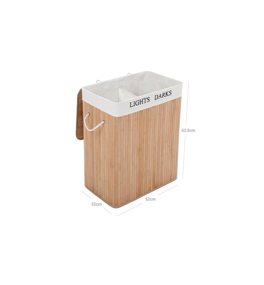 Songmics - Corbeille à lessive Bambou 100 l, Nature/Blanc
