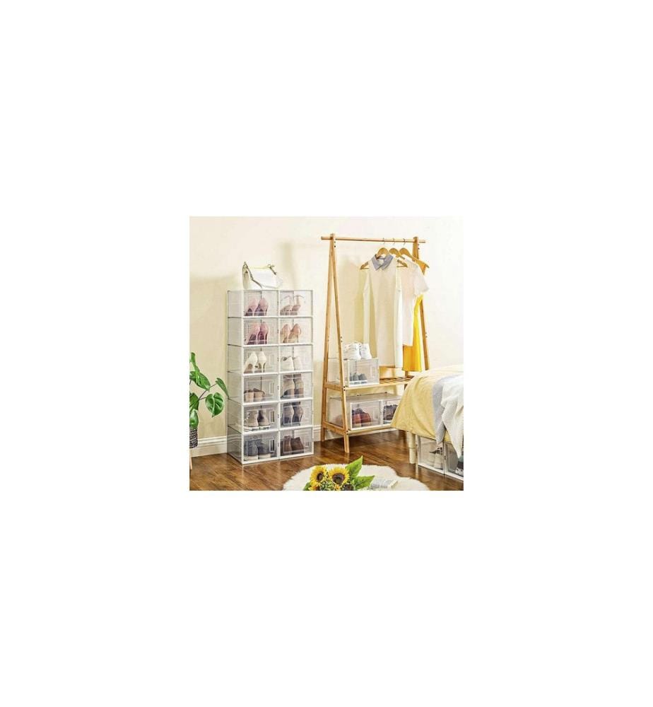 Songmics - Schuhschrank Transparent/Weiss, 18er Set