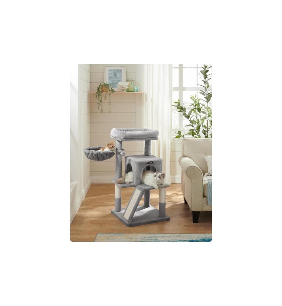 Feandrea - Arbre à chat avec planche à gratter, 96 cm, gris/beige