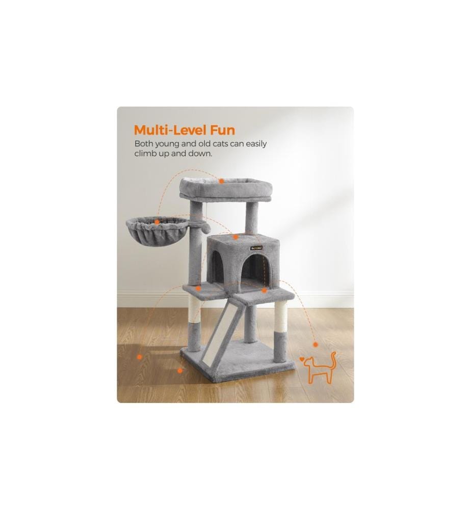 Feandrea - Arbre à chat avec planche à gratter, 96 cm, gris/beige