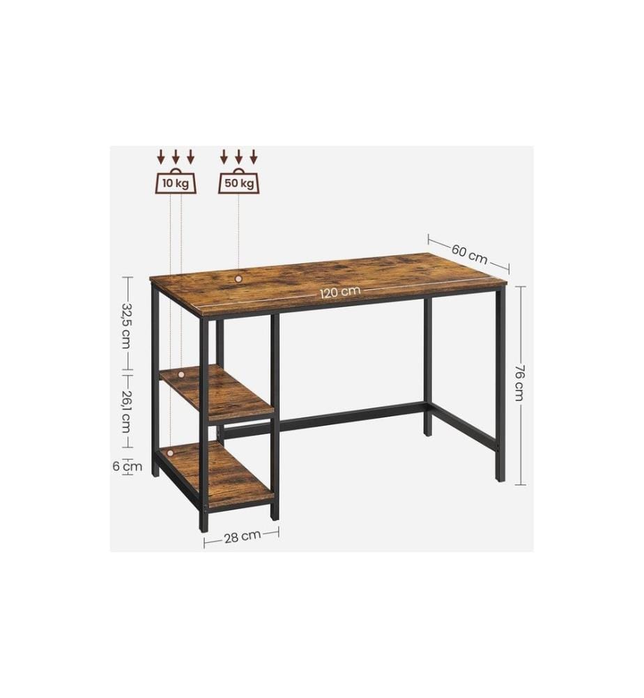 Songmics - Table LWD47X Brun vintage-noir