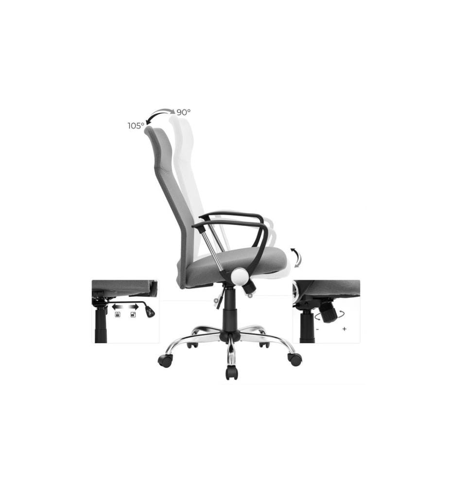 Songmics - Chaise de bureau avec dossier rembourré et accoudoirs, gris