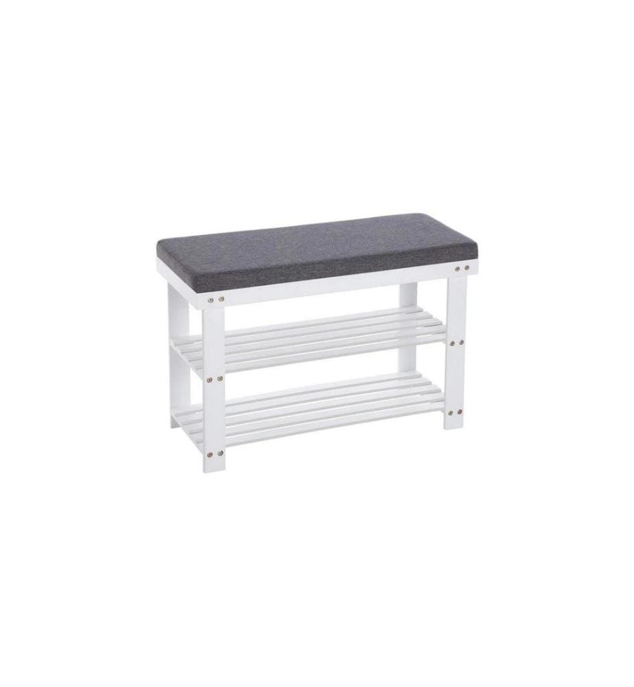 Songmics - Étagère à chaussures avec banc en bambou, Gris/Blanc