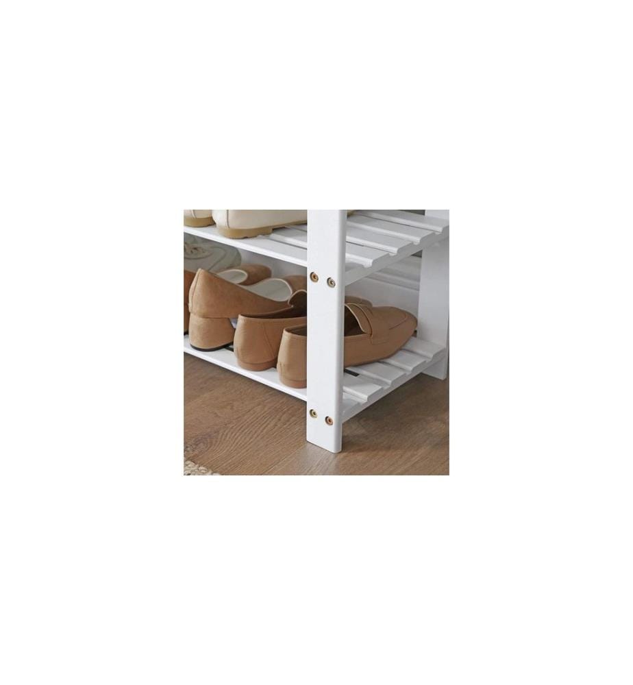 Songmics - Étagère à chaussures avec banc en bambou, Gris/Blanc