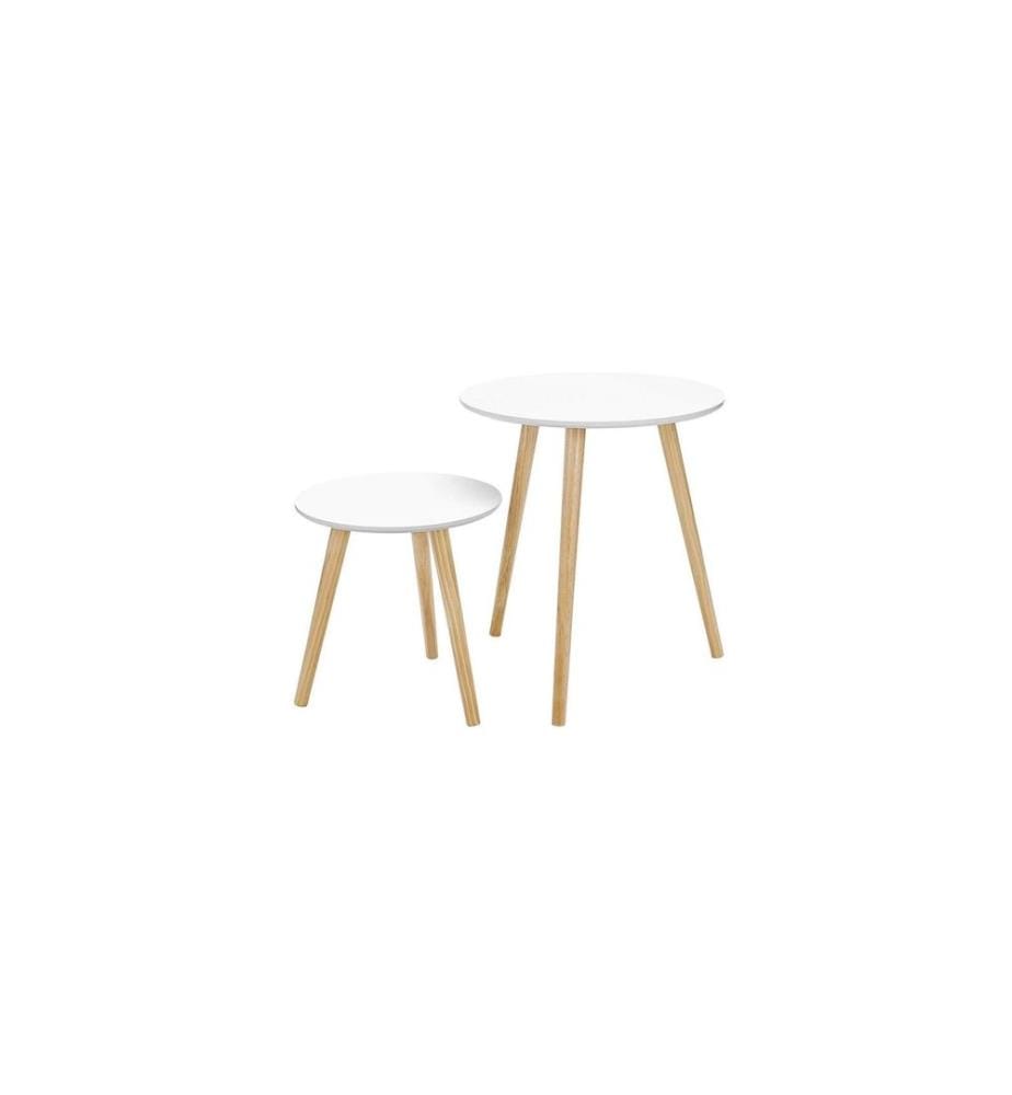 Songmics - Table d'appoint Lot de 2 Blanc/Nature