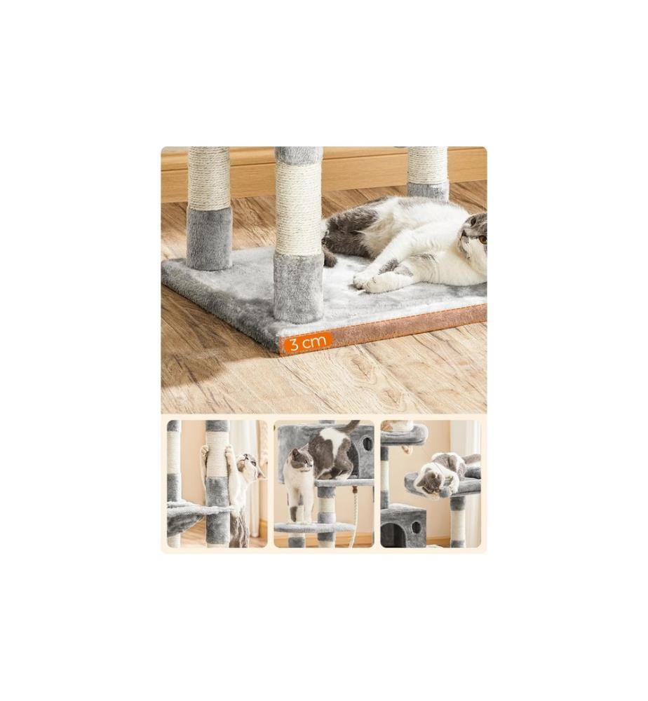 Feandrea - Kratzbaum mit Hängematte 143 cm, Grau/Beige