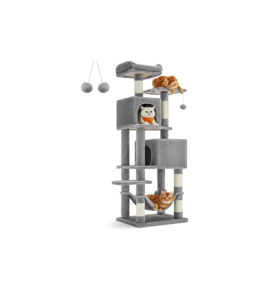 Feandrea - Arbre à chat avec 2 cavités 155 cm, Gris/Beige