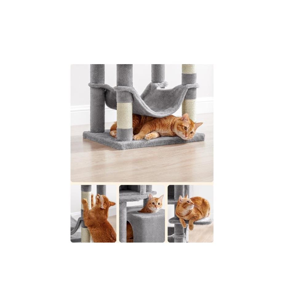 Feandrea - Arbre à chat avec 2 cavités 155 cm, Gris/Beige