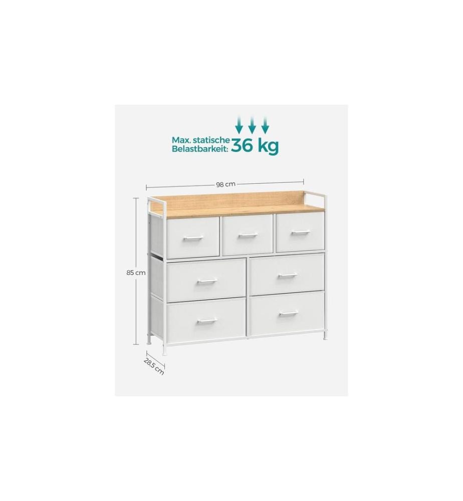 Songmics - Commode à 7 tiroirs 98 x 85 cm, Blanc