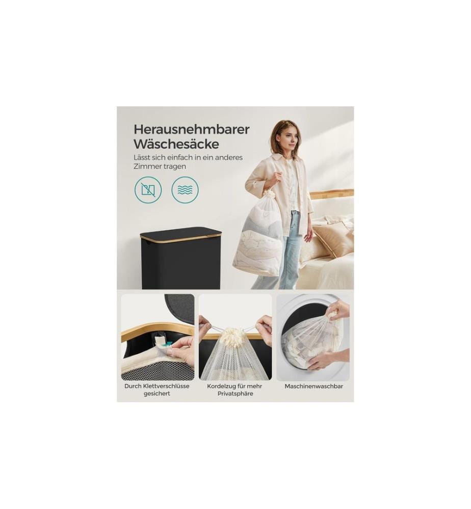 Songmics - Wäschekörbe 130 l, Schwarz