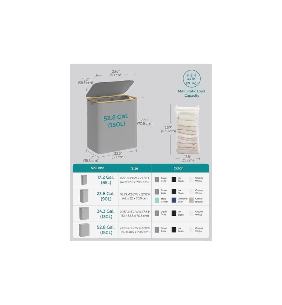 Songmics - Wäschekorb  150 l, Grau