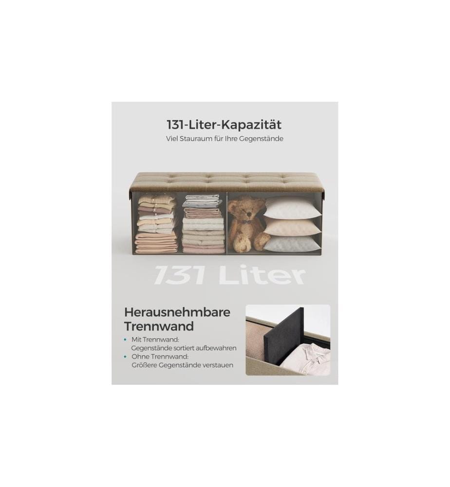Songmics - Coffre-siège Ottomane 110 x 38 cm, Beige