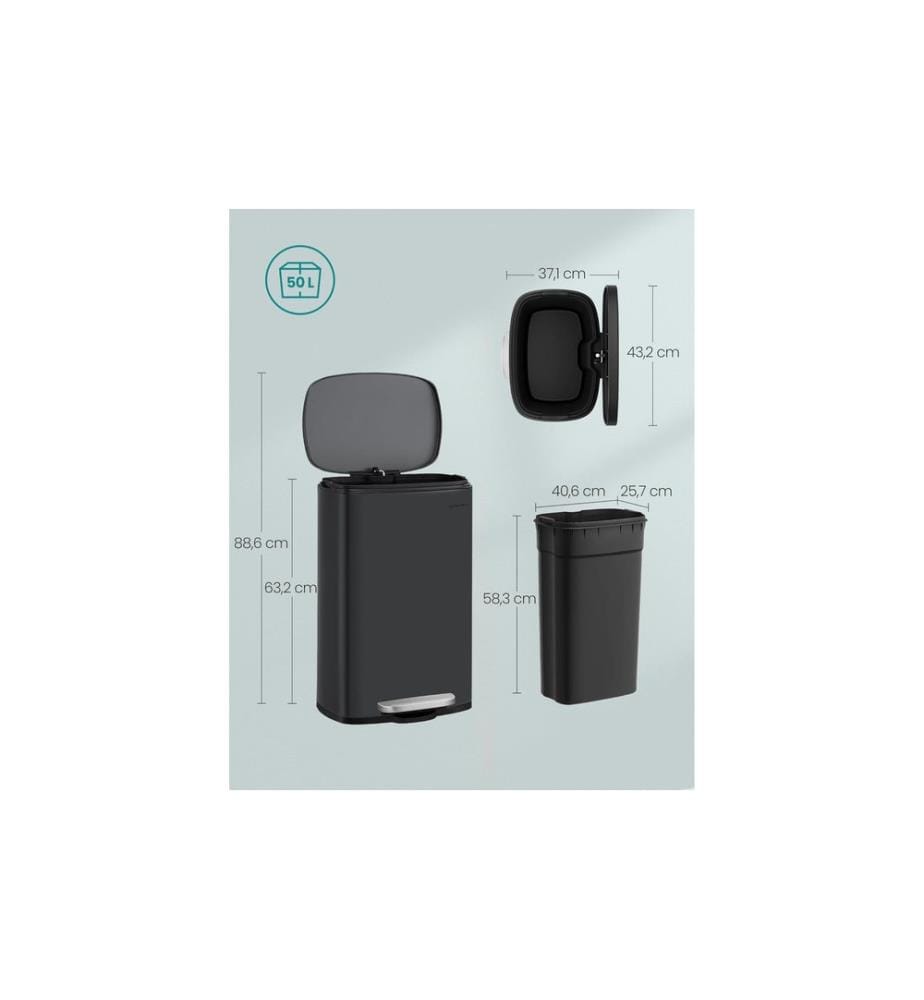 Songmics - Abfalleimer 50 l, Schwarz