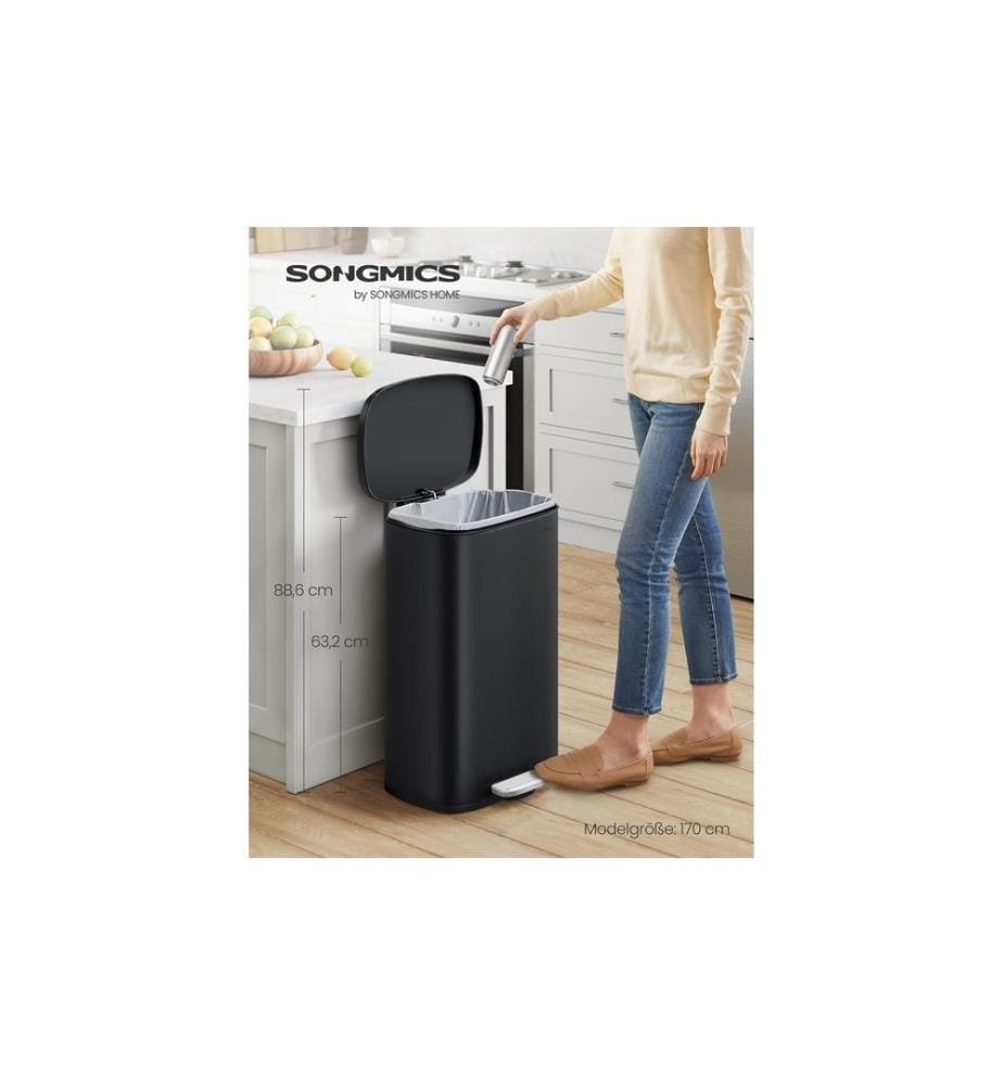 Songmics - Abfalleimer 50 l, Schwarz